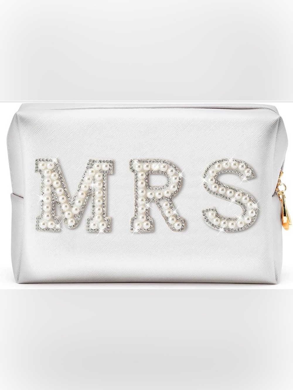 YBride “MRS” Pearl Rhinestone Makeup & Toiletry Bag Set of 2 Sizes White